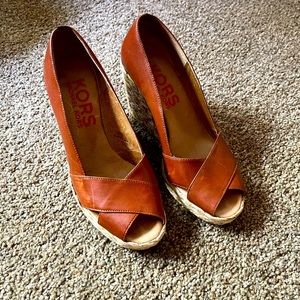 Brown leather espadrille wedge